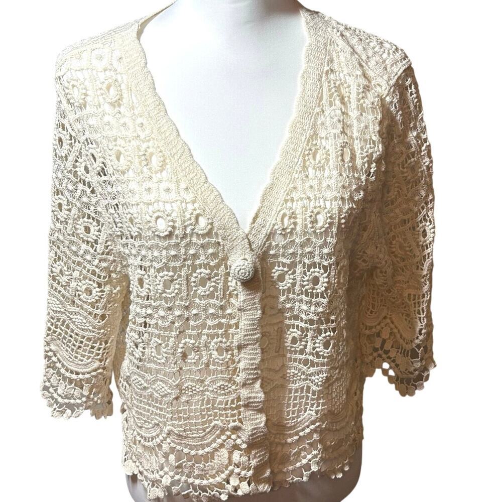 Liverpool LA Ivory Crochet Lace Cardigan Boho Cottagecore Festival Fairy L/XL​
